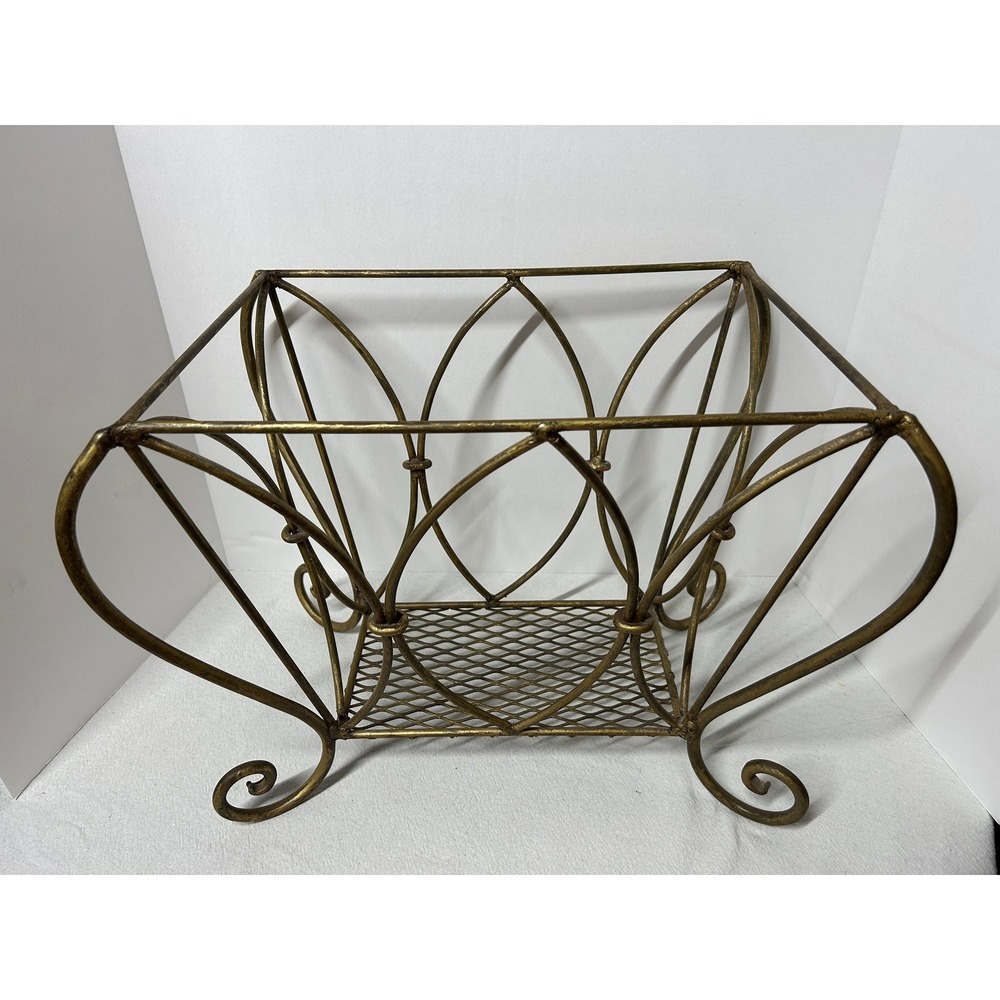 Art Deco Magazine Rack Vintage Brass Gilt Gold Finish MCM Hollywood Regency‎